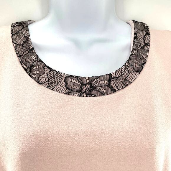 Karl Lagerfeld Paris Pink Sleeveless Navy Lace Trim Classic Career Shift Dress L - Picture 4 of 13